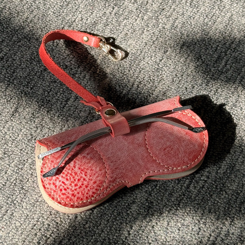 Retro Handmade Wax Leather Glasses Case