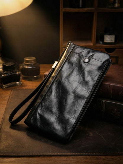 Men's Vintage Genuine Leather Wallet - Handmade Large Capacity Cowhide Money Clip