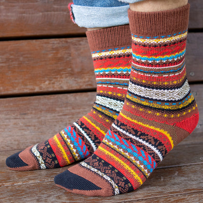3 Pairs Winter colorful mid-calf socks thickened ethnic style boot socks