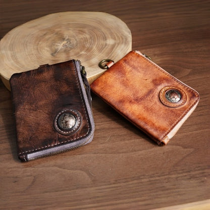 Retro Handmade Leather Zipper Wallet Coin Bag