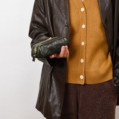 Retro Handmade Leather Zipper Storage Bag