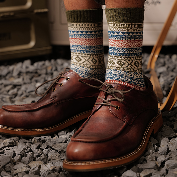 Winter colorful mid-calf socks thickened pure cotton stockings retro men's ethnic style boot socks（5 Pairs 5 color)