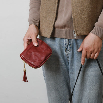 Retro Handmade Leather Zipper Card Wallets