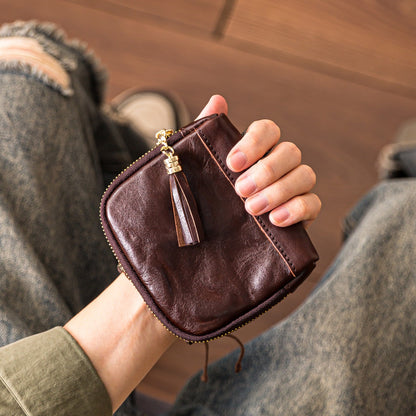 Retro Handmade Leather Zipper Card Wallets