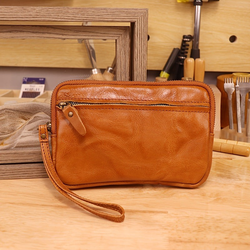 Retro Leather Distressed Top-Grain Cowhide Clutch Bag