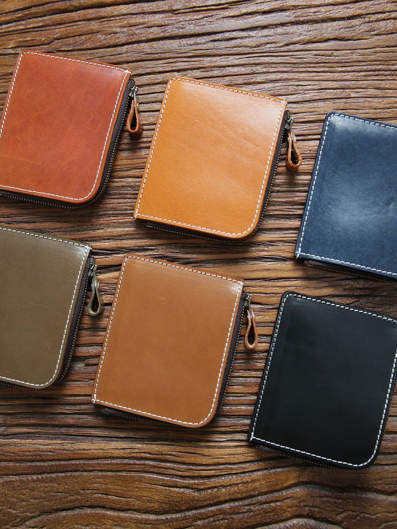 Retro Handmade Leather Zipper Wallet Coin Holder