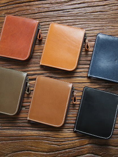 Retro Handmade Leather Zipper Wallet Coin Holder