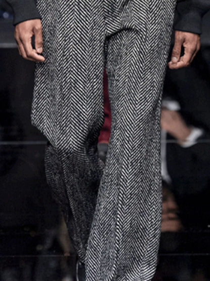 Herringbone Tweed Pants Men's Straight Casual Pants