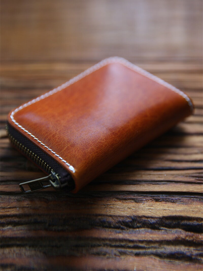 Retro Handmade Leather Zipper Wallet Card Holder