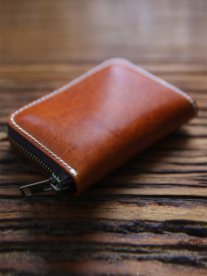 Retro Handmade Leather Zipper Wallet Card Holder