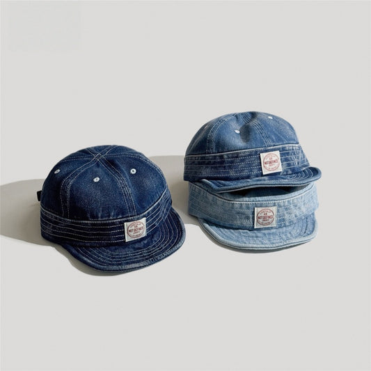 Retro Denim Flip Hat Beret Casual Cap Adjustable Hat