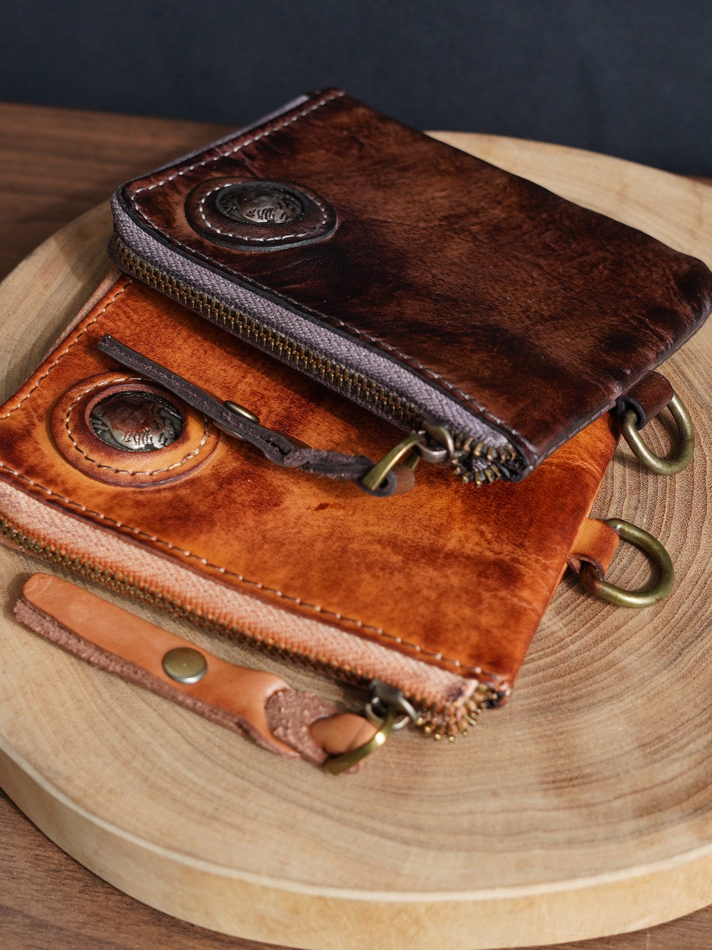 Retro Handmade Leather Zipper Wallet Coin Bag