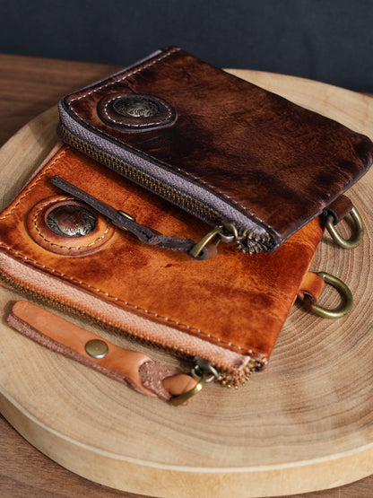 Retro Handmade Leather Zipper Wallet Coin Bag