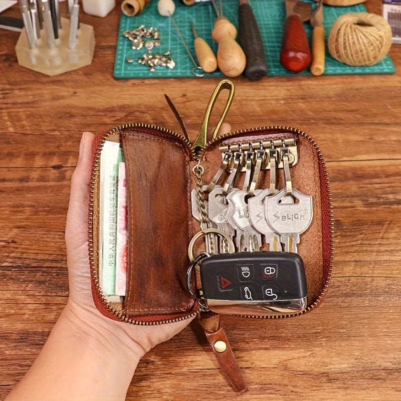 Vintage Leather Key Pouch Also Serves As a Coin And Card Holder