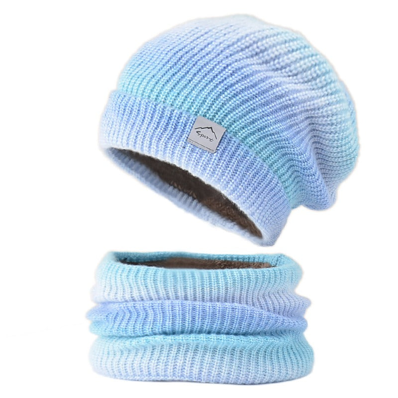 Gradient Color Thickened Knit Cap Two-piece Set