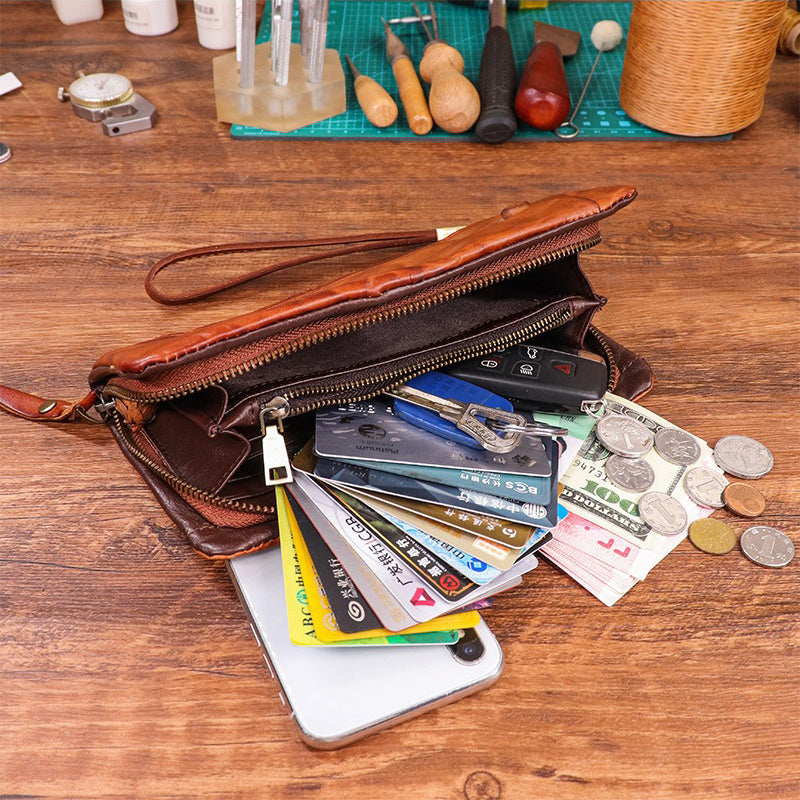 Men's Vintage Genuine Leather Wallet - Handmade Large Capacity Cowhide Money Clip