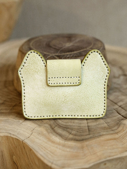 Vintage Handmade Leather Kitten Card Holder Storage Bag