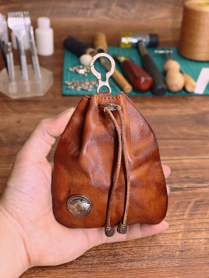 Simple Retro Genuine Leather Coin Purse, Key Pouch, Card Holder, and Storage Bag