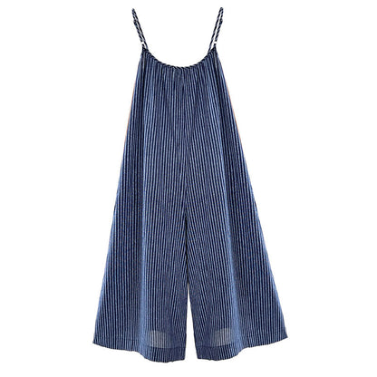 Vintage Blue Striped Loose Causal Overalls