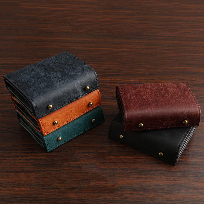 Retro handmade frosted leather wallet for men and women, 3-fold style multifunctional business clutch