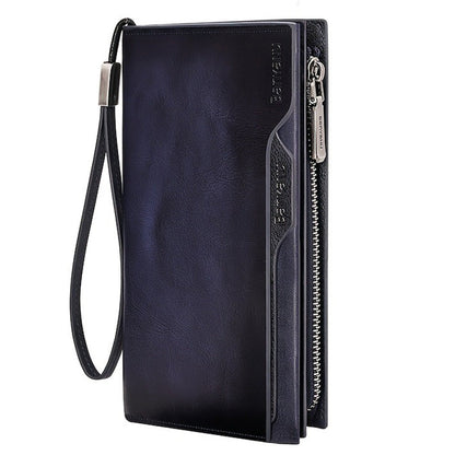 Vintage Top Layer Cowhide Leather Wallet for Men, Long Slim RFID Blocking Clutch with Zipper