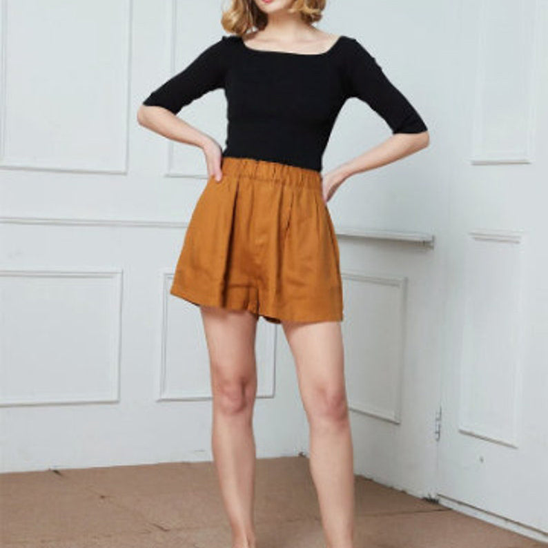 Retro Linen Cotton Shorts with pocket