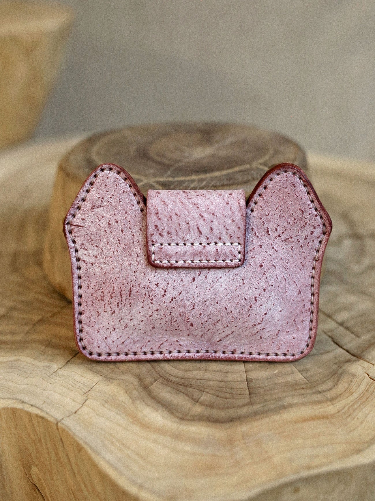 Vintage Handmade Leather Kitten Card Holder Storage Bag