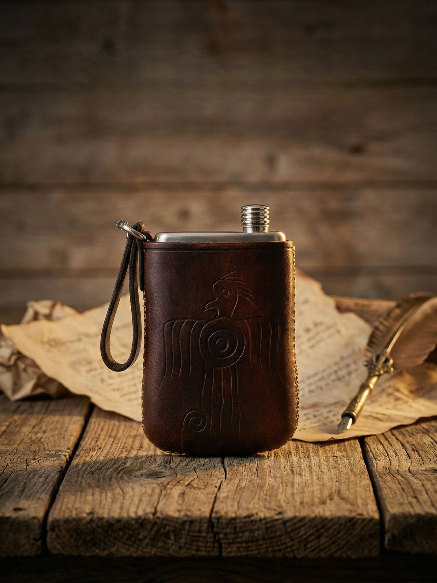 Retro Handmade Leather Portable Outdoor Travel Liquor Bottle 304 Stainless Steel