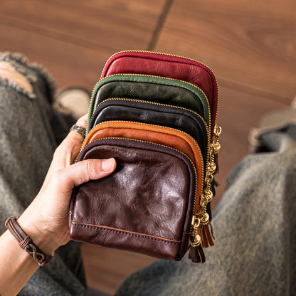 Retro Handmade Leather Zipper Card Wallets