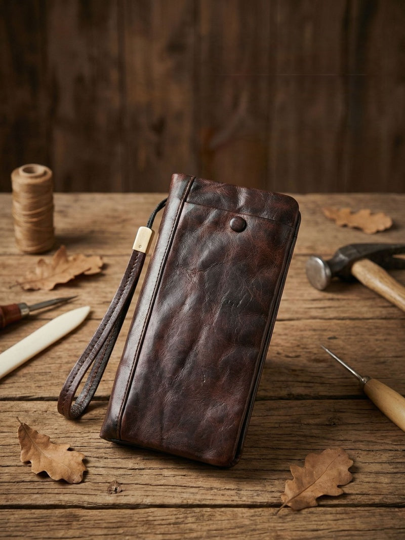Men's Vintage Genuine Leather Wallet - Handmade Large Capacity Cowhide Money Clip