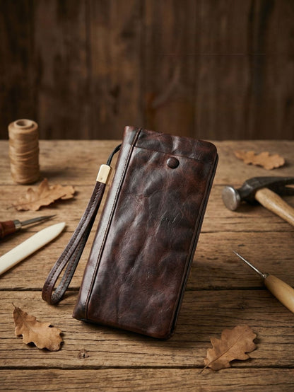 Men's Vintage Genuine Leather Wallet - Handmade Large Capacity Cowhide Money Clip