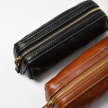 Retro Handmade Leather Zipper Storage Bag