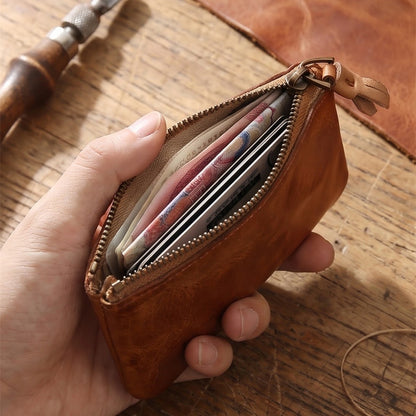 Retro Handmade Leather Zipper Wallet Coin Bag