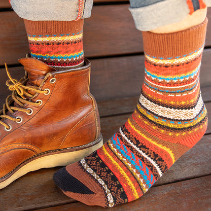 3 Pairs Winter colorful mid-calf socks thickened ethnic style boot socks
