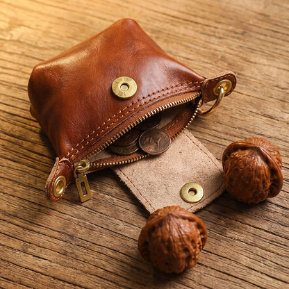 Retro Handmade Leather Zipper Coin Wallet