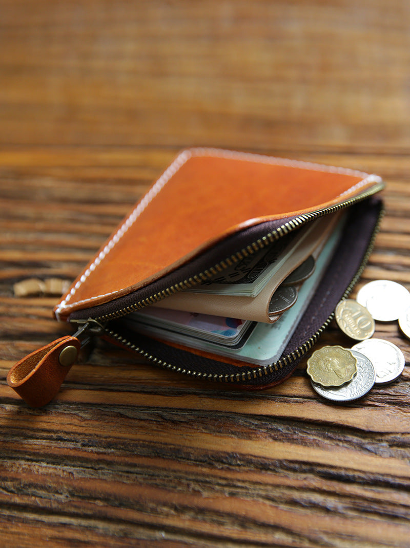 Retro Handmade Leather Zipper Wallet Coin Holder
