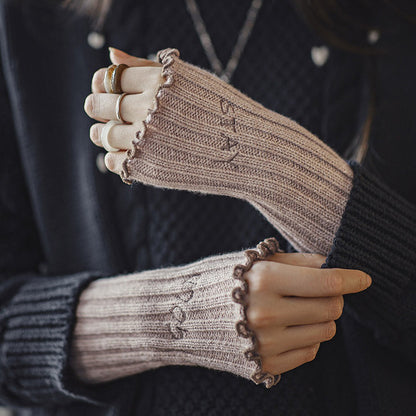 Retro Thick Wool Gloves Warm Long Arm Knitted Sleeves