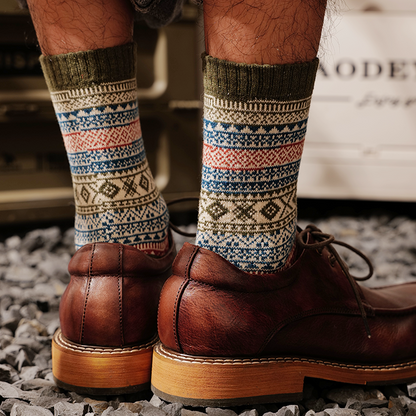 Winter colorful mid-calf socks thickened pure cotton stockings retro men's ethnic style boot socks（5 Pairs 5 color)