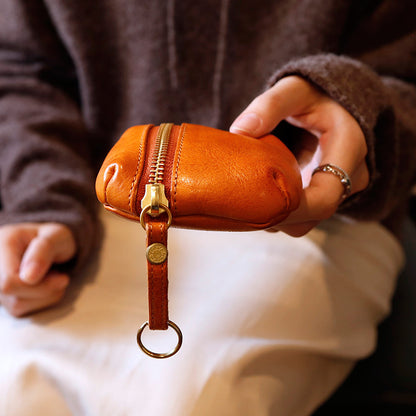 Retro Handmade Leather Coin Wallet Earphone Bag