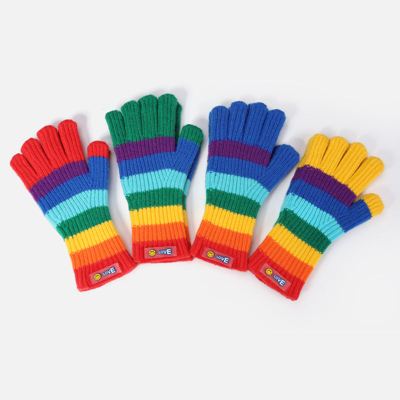 Retro Woolen Rainbow Striped Couple’s Touch Screen Gloves