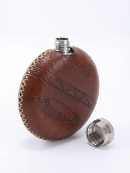Retro Handmade Leather Portable Outdoor Travel Liquor Bottle 304 Stainless Steel