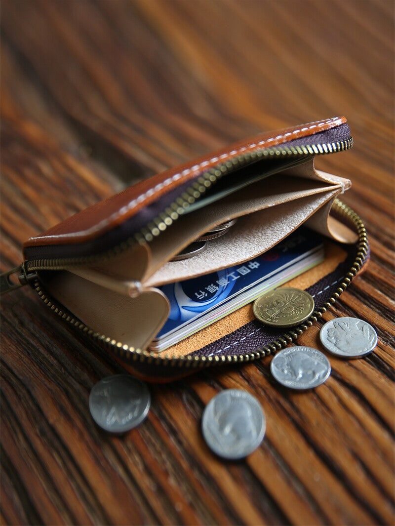 Retro Handmade Leather Zipper Wallet Card Holder