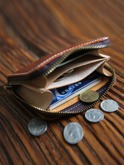 Retro Handmade Leather Zipper Wallet Card Holder