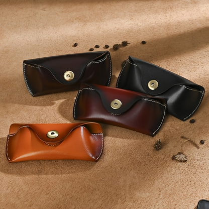 Handmade retro sunglasses box head layer cowhide glasses waist bag vegetable tanned leather magnetic button glasses bag