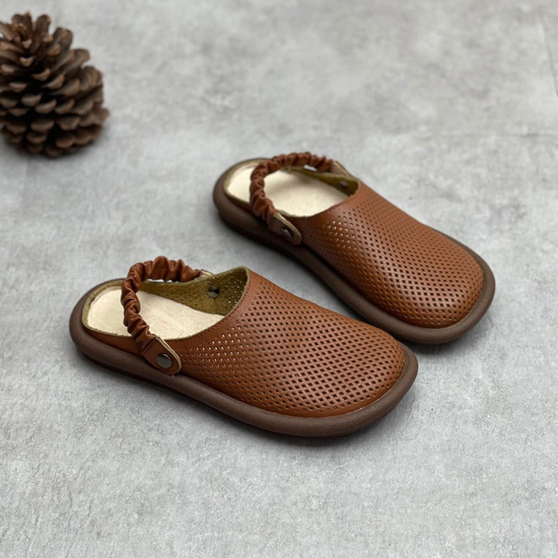 Retro Handmade Leather Hollow Sandals Slippers