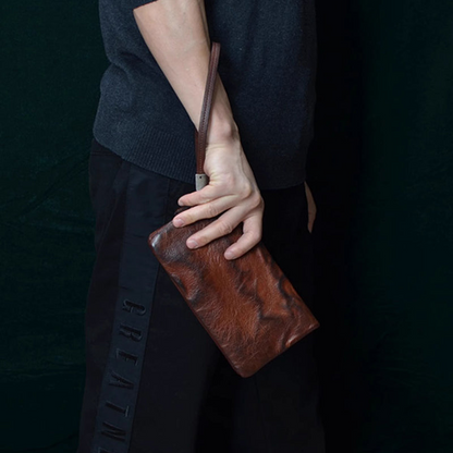 Men's Vintage Genuine Leather Wallet - Handmade Large Capacity Cowhide Money Clip