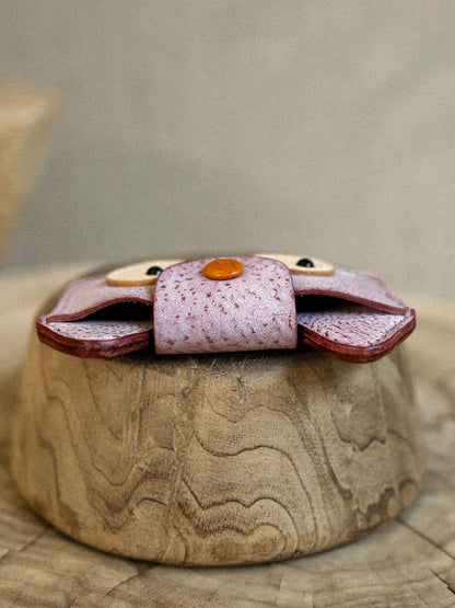 Vintage Handmade Leather Kitten Card Holder Storage Bag