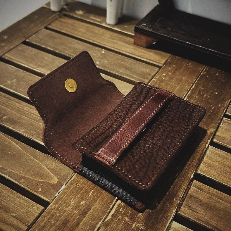 Retro Handmade Leather Accordion Card Bag