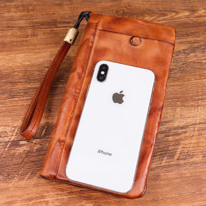 Men's Vintage Genuine Leather Wallet - Handmade Large Capacity Cowhide Money Clip