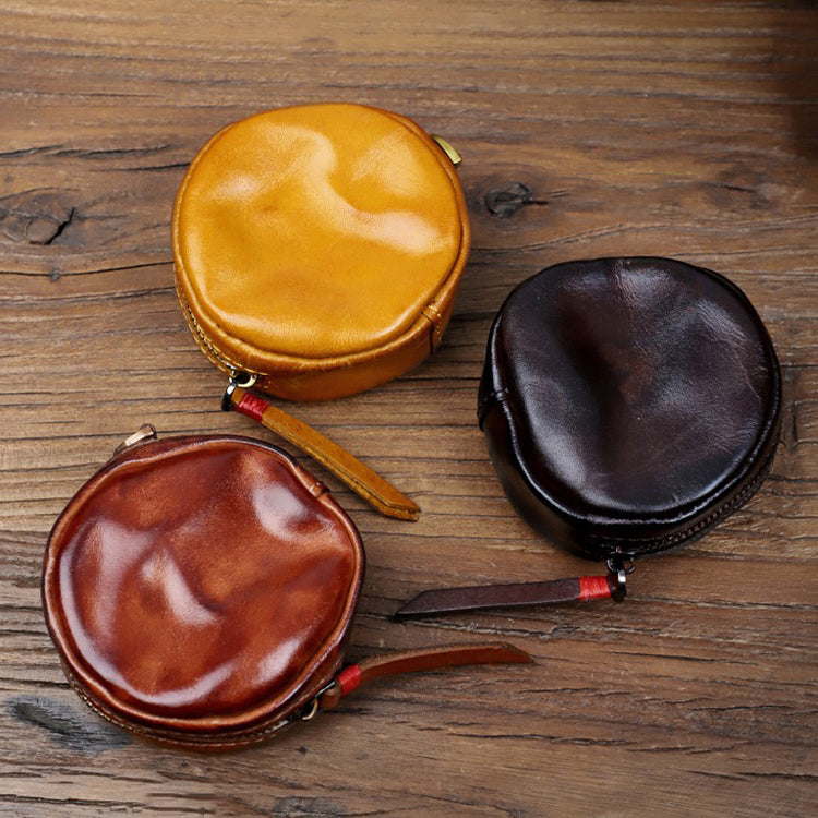 Hand-Brushed Vegetable Tanned Cowhide Coin Bag